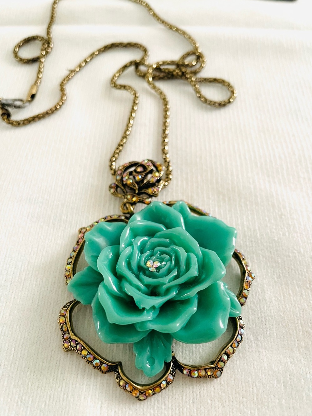 Teal Flower Pendant Necklace - Picture 3 of 7